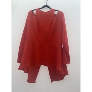 Ashley Stewart Long Sleeve Cut Out Shoulder Top Red‎ Textured Size 22 24 NWT
